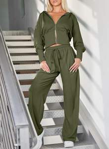 ชุดลำลอง2ชิ้นสำหรับผู้หญิงชุดออกกำลังกายมีฮู้ดชุดวอร์มมีฮู้ดสำหรับเดินทางไปสนามบิน - Product Image 5