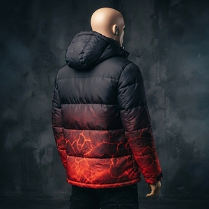 <b>Men</b> Hooded Puffer <b>Jacket</b> Black Red Gradient Print Quilted Winter Warm Outdoor <b>Utility</b> Casual <b>Jacket</b> OEM ODM Bulk <b>Jacket</b> - Product Image 2