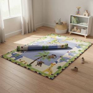 Tapis en laine tufté fait main luxueux avec motif jungle/animal original, support en latex lavable, grand tapis de salon - Product Image 4
