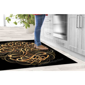 Tapis imprimé Arbre de Vie, carré, doré, décoration moderne pour la maison, tapis doux non tissé - Product Image 5