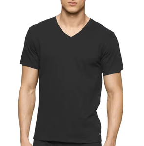 T-shirt décontracté à manches courtes en coton élasthanne et à motif teint uni pour hommes - Product Image 1