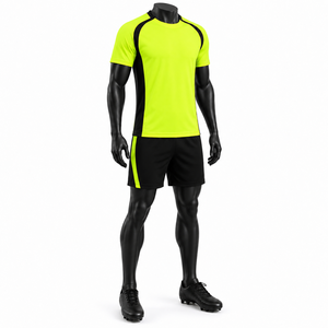 Conjunto de Camiseta de Fútbol Amarillo Neón Personalizada para Hombre, Manga Corta, Cuello Redondo, Poliéster que Absorbe la Humedad, Kit de Entrenamiento para Todas las Temporadas - Product Image 5