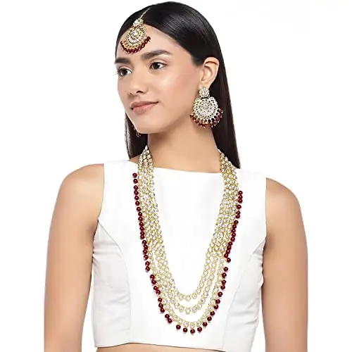 JMC JEWELL ERY 18 Karat vergoldet Kundan Faux Bead Braut Halskette Schmuck Set für Frauen Mädchen