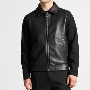 แจ็กเก็ตสีดำแนววินเทจของผู้ชายมีปกตั้งแขนหนังขนสัตว์หนาเย็บปักสำหรับเลตเทอร์แมนเด็กผู้ชายขายส่ง - Product Image 3