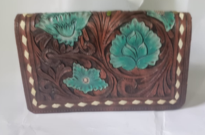 Handmade Genuine Leather Floral Tooled Wallet Clutch for Women Vintage Western Leather <b>Purse</b> Hand Painted Organizer Fashion Card - Product Image 2