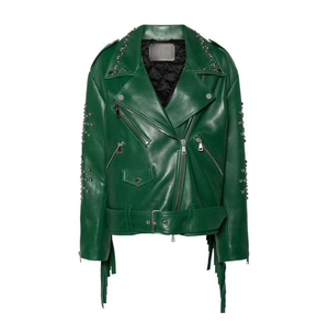 High Quality Solid Green Color Women Leather <b>Jacket</b> Breathable Custom Outdoor Leather <b>Jacket</b> With Best Material - Product Image 6