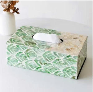 Caja de Pañuelos Decorativa con Incrustaciones de Nácar, Diseño Artesanal con Incrustaciones de Concha - Product Image 5