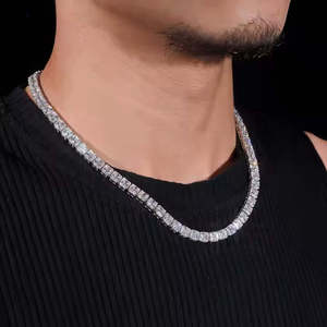 Shreya Diam Men's Round Cut Moissanite Cuban <b>Chain</b> Necklace 925 Sterling <b>Silver</b> Luxury <b>Box</b> <b>Chain</b> Freshwater Pearl Everyday Wear - Product Image 4