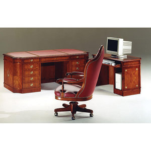 Solid Mahogany <b>Wood</b> L-Shaped Computer Desk Mahogany Brown Brass Hardware Drop-Front <b>Keyboard</b> 1-Year Warranty - Product Image 1