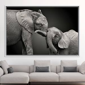 Elephant Mom and Baby Printed Canvas: Elegant Nursery Decor,WHITE <b>FRAMED</b> CANVAS - Product Image 1