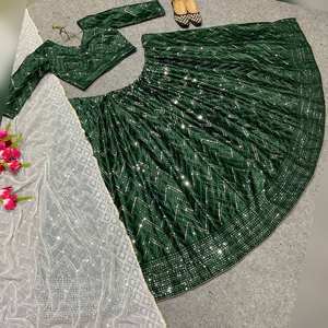 Ropa india y pakistaní de calidad superior, Ropa Étnica tradicional india pakistaní, Lehenga Choli de seda satinada preparada para mujer - Product Image 6