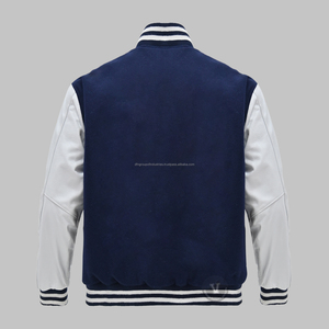 แจ็คเก็ตเบสบอลแขนหนังวัวสำหรับผู้ชายเสื้อโค้ทผ้าขนแกะสไตล์มหาลัยสำหรับผู้ชายเสื้อแจ็กเก็ตกันปักลายตัวอักษร - Product Image 4
