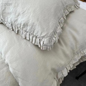 Reine lin à volants housse de couette ensemble Style rustique taies d'oreiller 200TC solide motif maison hôtel hôpital mariages personnalisable - Product Image 6