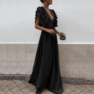Elegante Vestido Largo de Cóctel sin Espalda con Manga con Volantes, Atrevido y con Estilo - Product Image 2
