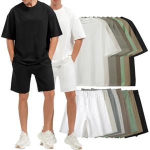 New Sports <b>Long</b> Sleeve Round Neck cotton T-shirt <b>Shorts</b> Set <b>Men's</b> Two-piece Suit Custom Logo Design - Product Image 1