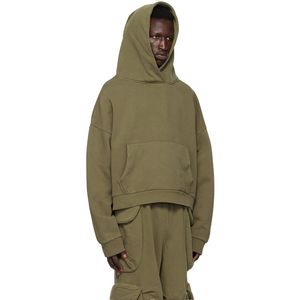 Custom OEM Enzyme-washed 100% Cotton fleece <b>Hoodie</b> for Men Drop-Shoulder Kangaroo pocket ribbed knit hem and cuffs MENS <b>Hoodie</b> - Product Image 5