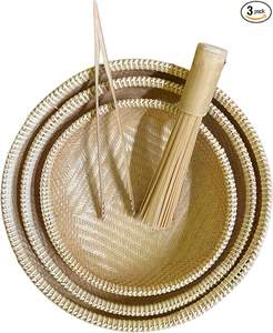 Ensemble de 3 paniers en bambou tressé à la main de styles assortis, décoratifs et fonctionnels pour les fruits, le pain, les collations - Product Image 4