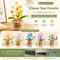 Tanaman Forget-Me-Not Rajutan Benang Katun Buatan Tangan dalam Pot, Dekorasi Meja untuk Rumah Kantor, Semua Musim, Grosir Kustom