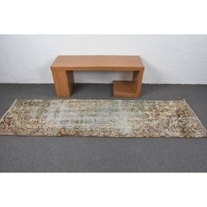 Alfombra de lana verde beige vintage de 2,5x8,3 pies, hecha a mano, turca, área grande, rectángulo abstracto, diseño de retazos para pasillo, látex para habitaciones - Product Image 3