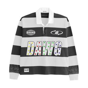 Camiseta de rugby premium de 300 GSM de algodón y poliéster con paneles beige y blanco, estampado bordado y logotipo personalizado. Camisetas de rugby tipo polo. - Product Image 6