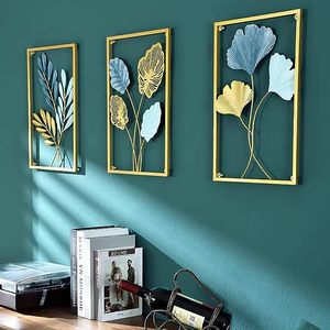 Nouveau Premium 3 pièces Ginkgo métal feuille mur Art ensemble Premium métal encadré Art mural pour salon chambre hôtels suspendus anniversaire - Product Image 2