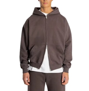 High Quality vintage Style <b>Men's</b> Zipper <b>Hoodies</b> 100%Cotton Fleece Streetwear <b>Hoodies</b> with Custom Printing & Embroidery Wholesale - Product Image 1