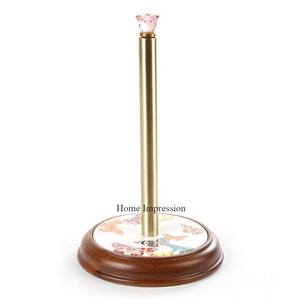 Base en bois forme ronde papillons émail finition avec support en métal plaqué or pour porte-rouleau de papier de soie - Product Image 1