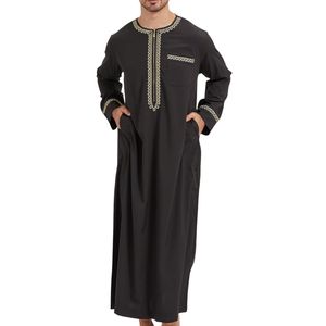 Thobe islamique noir pour homme, Jubba formelle de style saoudien, Kandura avec poche, broderie, Dishdasha arabe, robe à manches longues pour homme - Product Image 3
