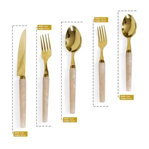 Vente chaude ensemble de couverts sans danger pour les aliments avec poignée en résine blanche pour la maison et l'hôtel vaisselle ensembles de couverts en argent miroir acier or - Product Image 4