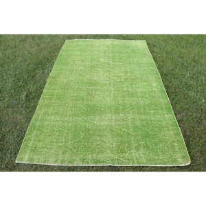 0.4x7.3 ft Rug, Turkish Vintage <b>Runner</b> Rug, <b>Green</b> Wool Rug - Product Image 1