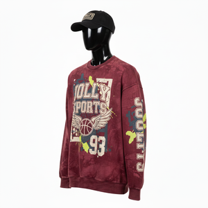 Sudadera para Hombre, Estilo Vintage, Cuello Redondo, Color Granate, Lavado al Sol, Algodón Premium, Felpa, con Logotipo Estampado - Product Image 4