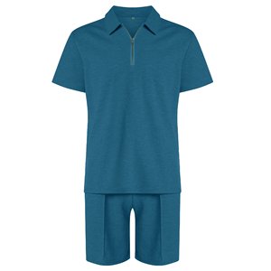 Ensemble short polo de golf à fermeture éclair pour hommes sur mesure costume de sport chemise à manches courtes motif solide tenues shorts 100% coton - Product Image 1