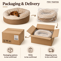 Coussin pour animaux de compagnie Yangyangpet en tissu tissé brun et crème, ovale, à côtés hauts, avec doublure en peluche