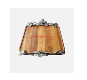 Plateau moderne en bois avec poignée en métal Plateau de service alimentaire Accessoires d'ustensiles de cuisine pour la maison Présentoir à desserts Plateau de table basse à vendre - Product Image 1