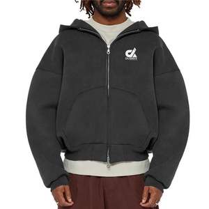 Sweat à capuche zippé personnalisé unisexe Boxy Zipper Blanks 400 Gsm sweat à capuche 100% coton lourd polaire recadrée hommes sweats à capuche zippés pour hommes - Product Image 2