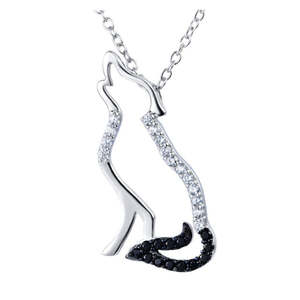 Ciondolo Volpe in Argento Sterling con Cristalli Placcato Rodio, Design Animale di Tendenza con Diamanti, Oro Rosa per Fidanzamento - Product Image 1