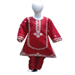 Vestido de algodón de 3 piezas elegante listo para niños (niñas) trajes de fiesta bordados silueta recta transpirable - Product Image 1