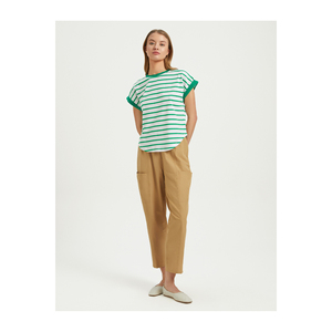 เสื้อยืดผ้าฝ้ายถักลายทางสำหรับผู้หญิง รุ่นทรงหลวม - Product Image 2
