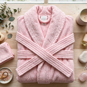 Albornoz de Tela Absorbente 70% Algodón 30% Poliéster, Premium, Unisex, para Hotel y Spa, Venta al Por Mayor, Hecho en Turquía - Color Rosa - Product Image 6