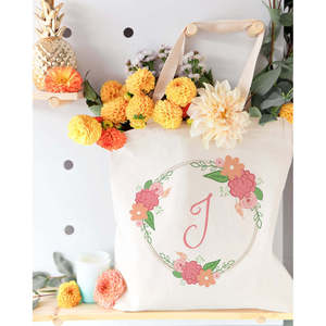Personalized Open Closure Monogram Floral Cotton Canvas Tote Bag Available in Colored Options - Product Image 3