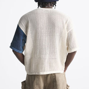 Venta al por mayor 2025 personalizado de los hombres 100% algodón de ganchillo de punto holgado cuello redondo de manga corta suave camisetas estilo Tie Dye camisa Formal - Product Image 3