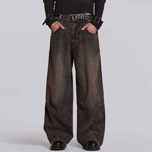 <b>Men</b> Mid Waist <b>Baggy</b> <b>Trousers</b> 100% Cotton Jeans Sweatpants Embroidered Logo Joggers Casual Elastic Waist Sports Pants - Product Image 1