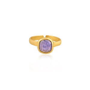 Solid 925 <b>Sterling</b> <b>Silver</b> Natural Tanzanite Cushion Gemstone <b>Adjustable</b> Yellow Gold Plated Wedding Engagement Gift <b>Ring</b> - Product Image 1