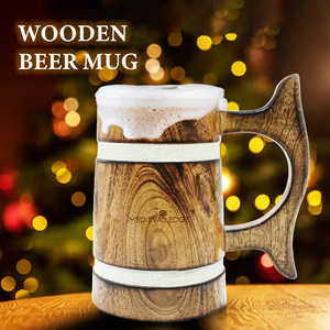 Chope à bière en bois de 500ml de meilleure qualité avec manche en bois confortable Chope écologique pour tout événement Usine indienne directe - Product Image 5