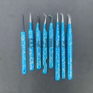 Pinzas profesionales para pestañas con purpurina azul, punta de volumen de fibra de acero inoxidable, extensión de Plasma, herramientas de belleza - Product Image 4