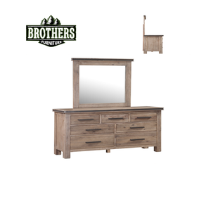 Meubles de chambre à coucher en bois massif chêne/pin/acacia, collection ATLAS, commode en bois 7 tiroirs - Product Image 1