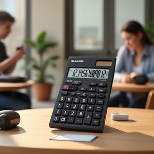 Calculatrice de bureau solaire Sharp EL-124TWH 96 x 12 x 152 mm (L x H x P) noire avec fonctionnalités à piles - Product Image 3