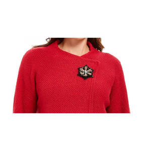 Collezione JM: Giacca Maglione Rossa Metallizzata Testurizzata con Spilla per Donna, Ideale per Feste Invernali, Taglia Media - Product Image 2