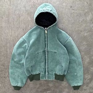 <b>Top</b> Quality Custom Acid Washed Oversized <b>Distressed</b> Sweatshirt Drawstring Hoodie Hooded Zip up Denim Sun Faded Jacket Hoodie - Product Image 4