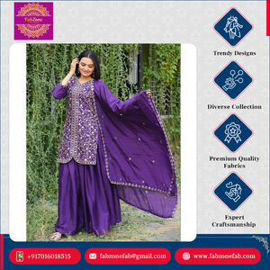 Nueva Llegada de Ropa de Boda Elegante, Kurti de Chinon Bordado con Lentejuelas Premium, Traje Sharara para Mujer - Product Image 5